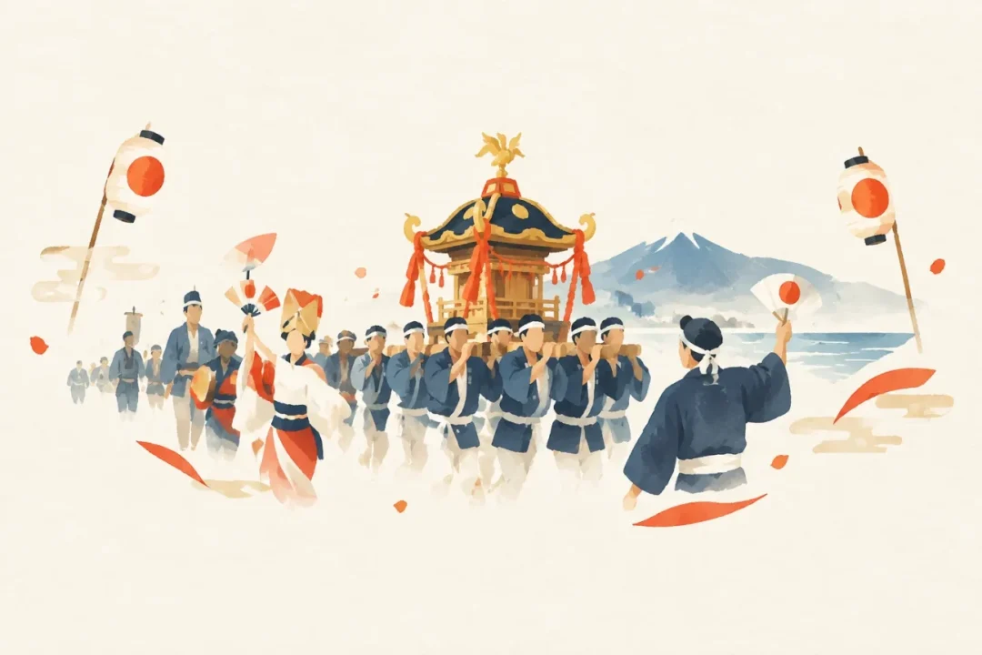 北見冨士神社例大祭をテーマにした祭りのイメージ