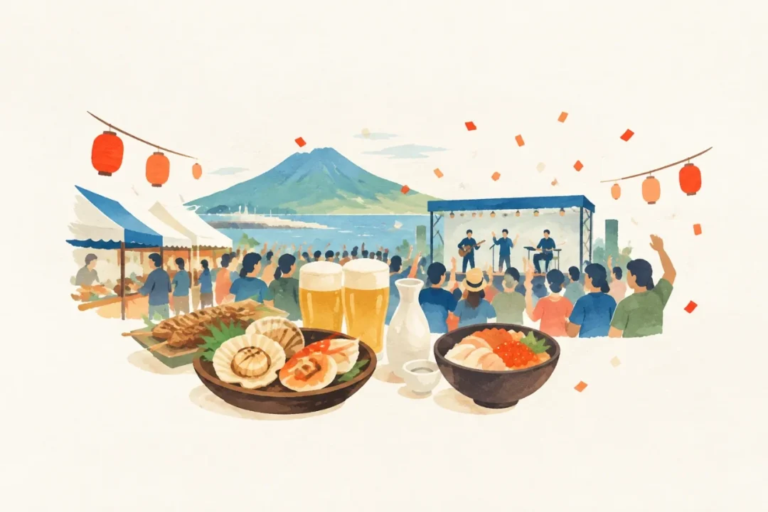 飲むべや喰うべやフェスティバルをテーマにした祭りのイメージ