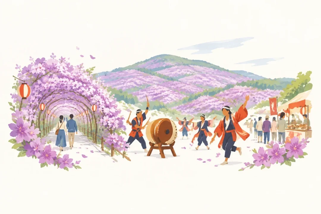 おんねゆ温泉つつじ祭りをテーマにした祭りのイメージ
