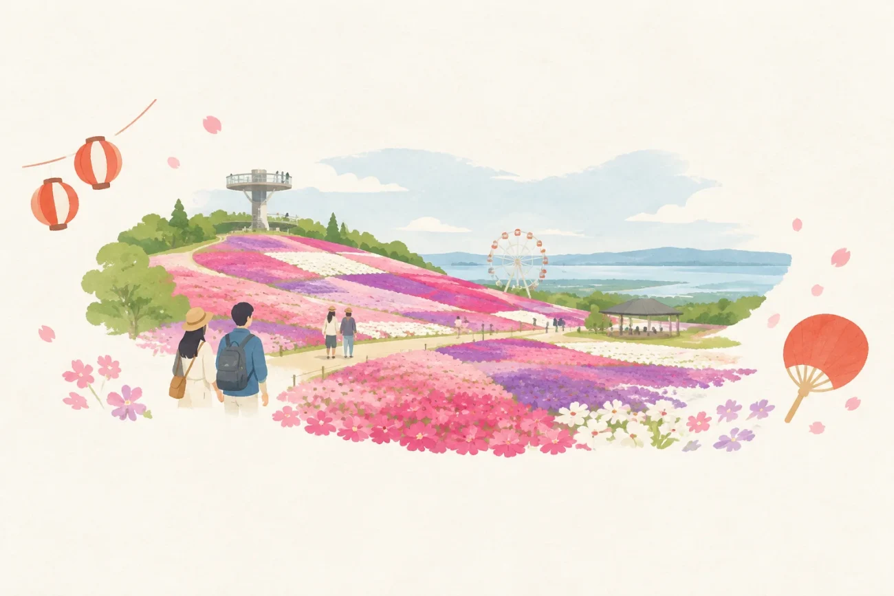 ひがしもこと芝桜公園・ひがしもこと芝桜まつりをテーマにした祭りのイメージ