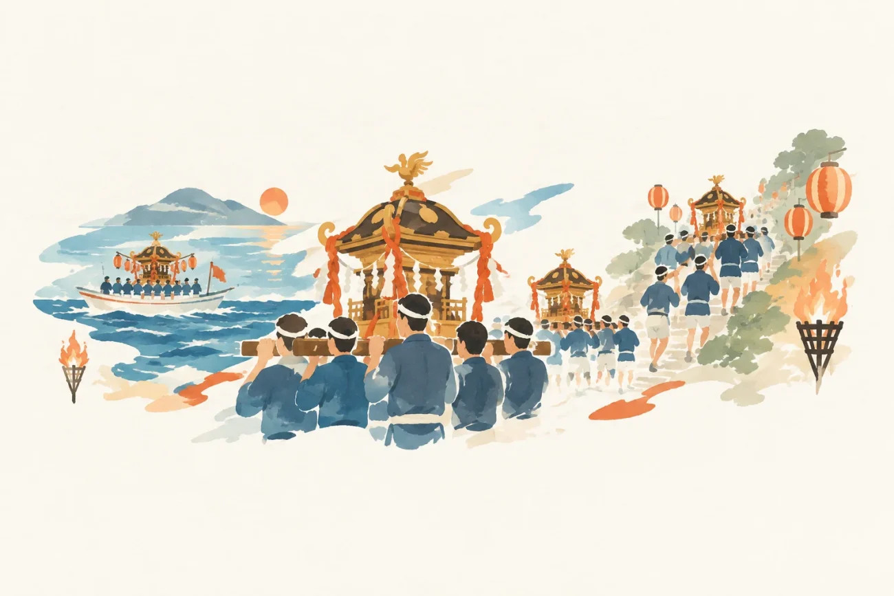岩内神社例大祭をテーマにした祭りのイメージ