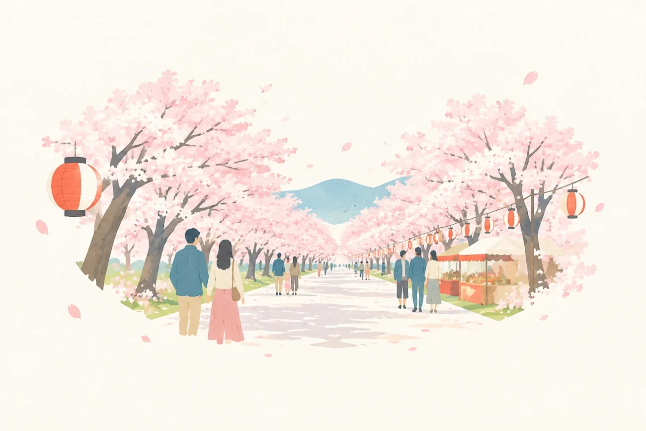 静内二十間道路桜並木・しずない桜まつりをテーマにした祭りのイメージ
