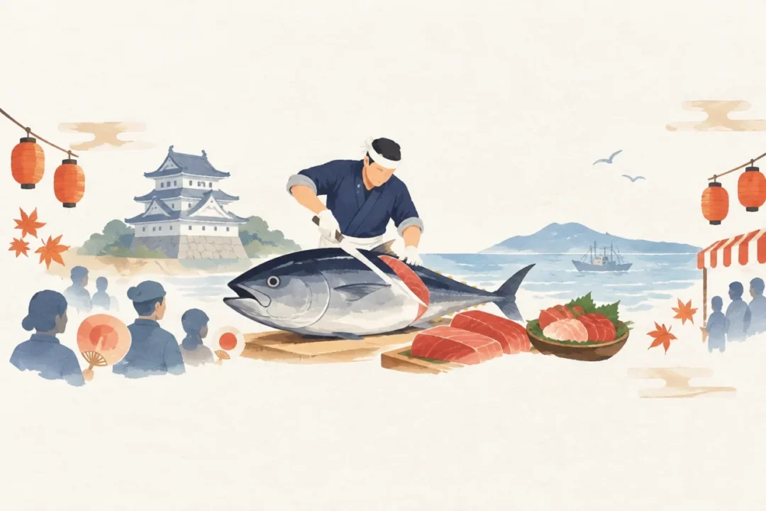 松前城下マグロまつりをテーマにした祭りのイメージ