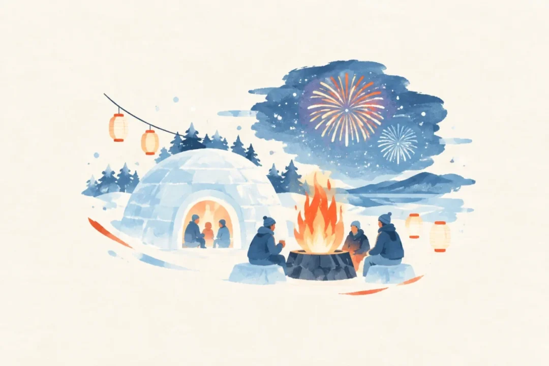 An artistic impression of a festival themed around the Rikubetsu Shibare Festival