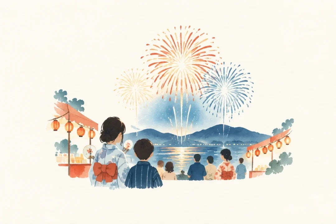 むつ市花火大会をテーマにした祭りのイメージ