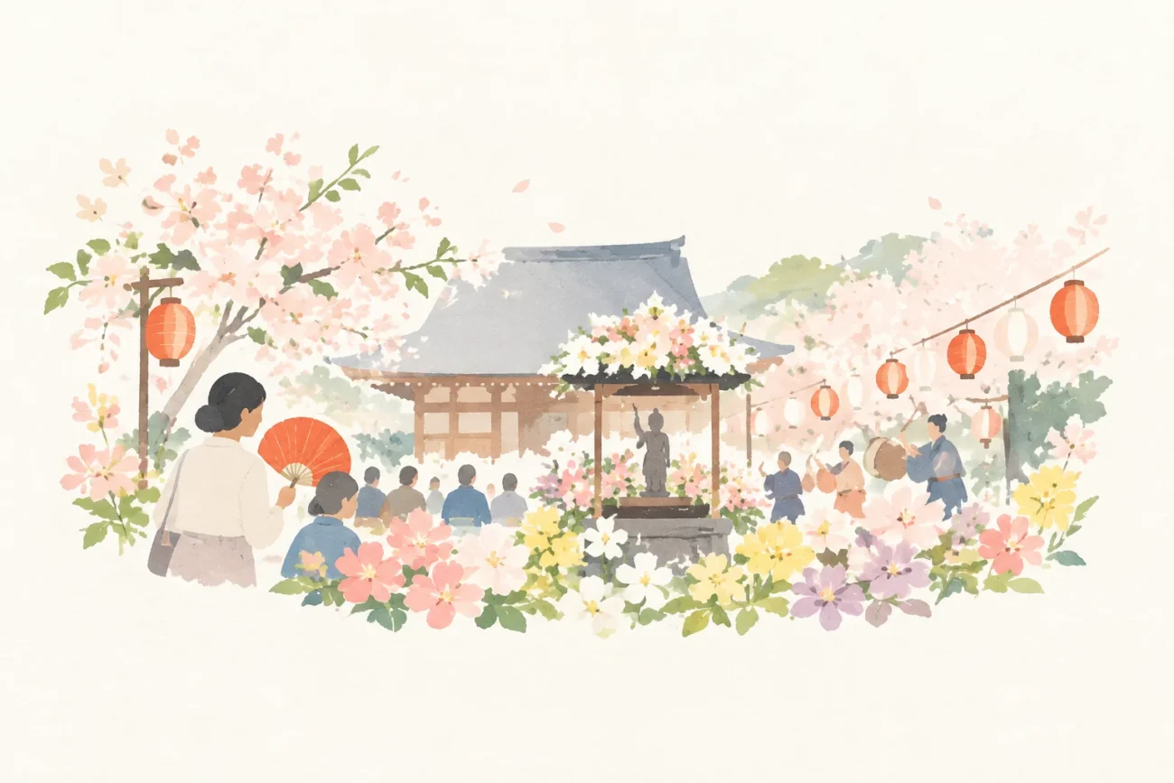 大安寺花まつりをテーマにした祭りのイメージ