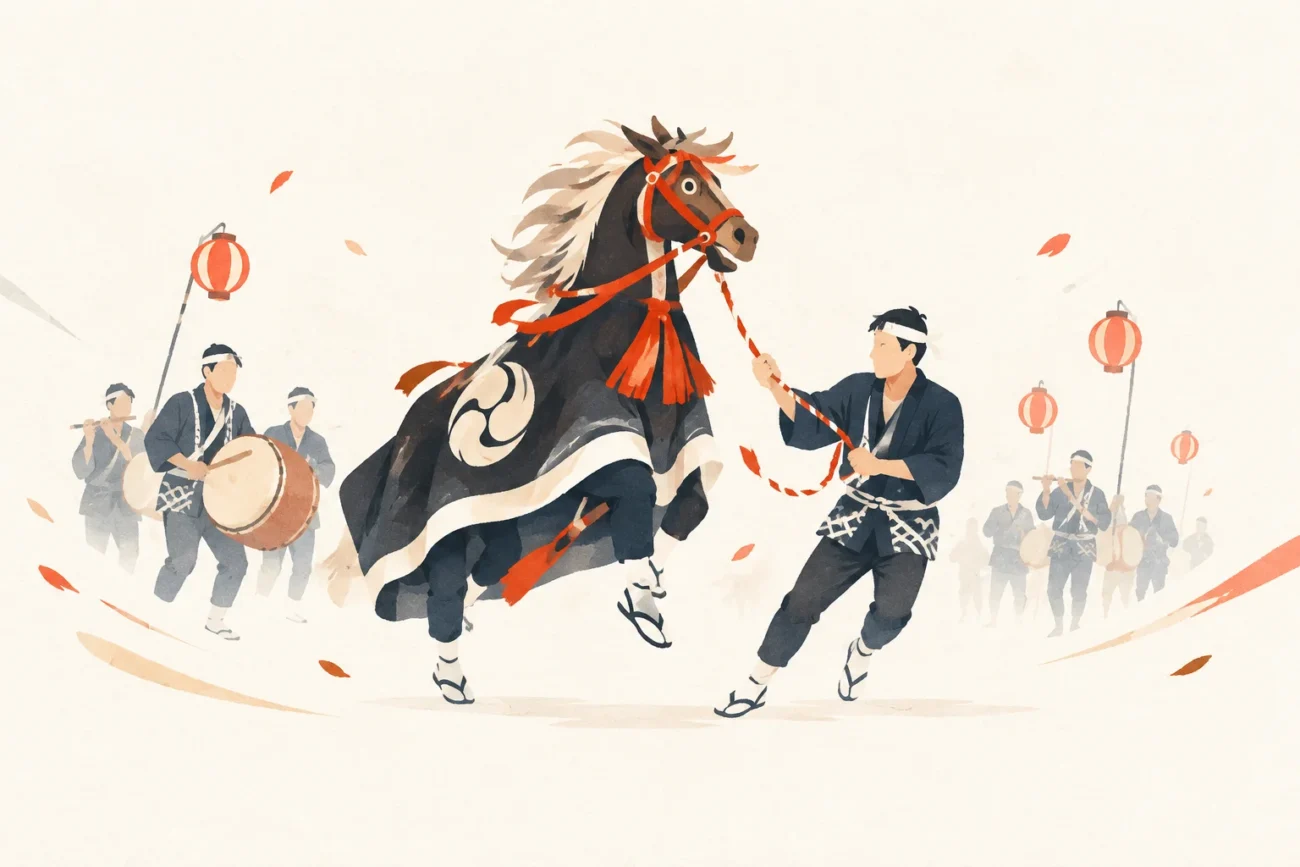 荒馬まつりをテーマにした祭りのイメージ