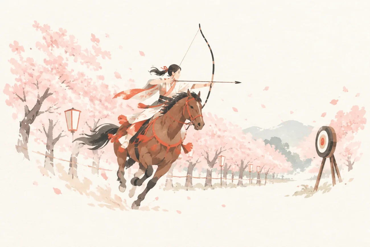 桜流鏑馬をテーマにした祭りのイメージ