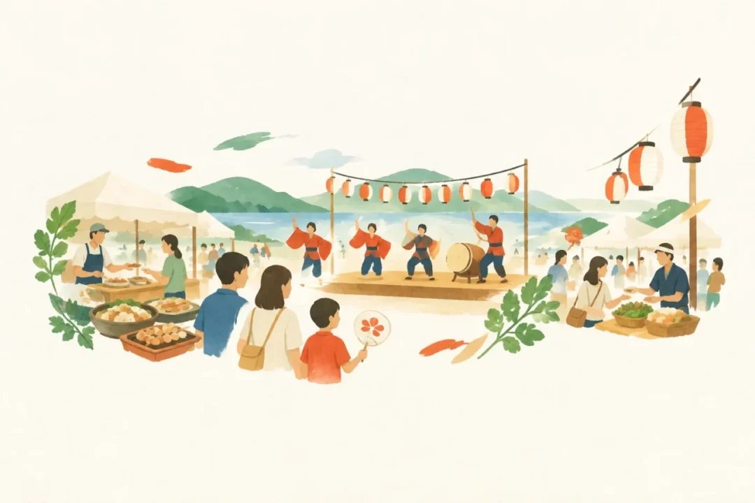 よもぎた村民祭をテーマにした祭りのイメージ