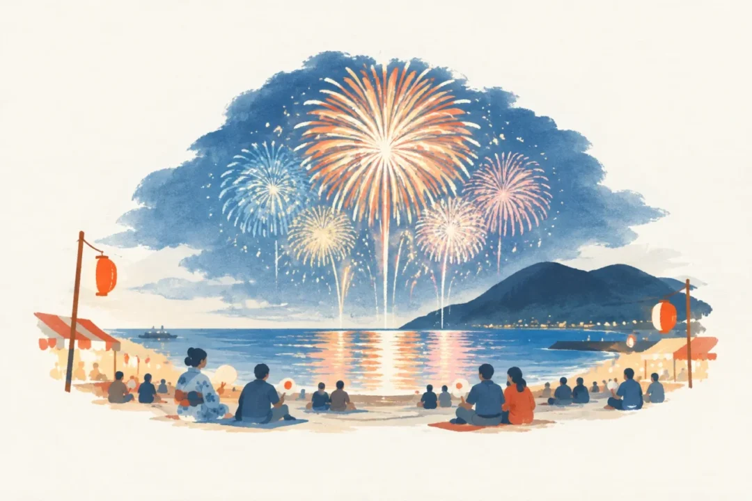浅虫温泉花火大会をテーマにした祭りのイメージ