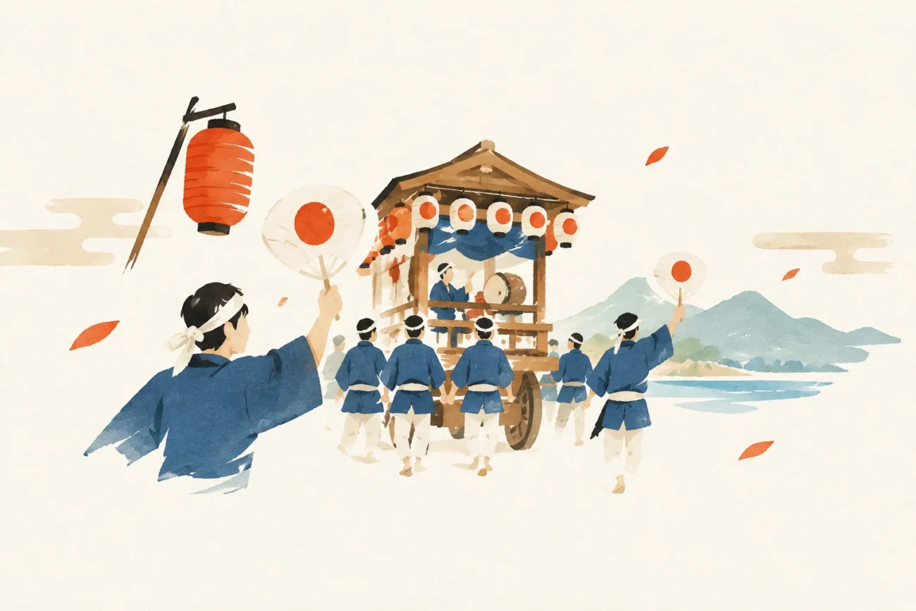 名振のおめつきをテーマにした祭りのイメージ