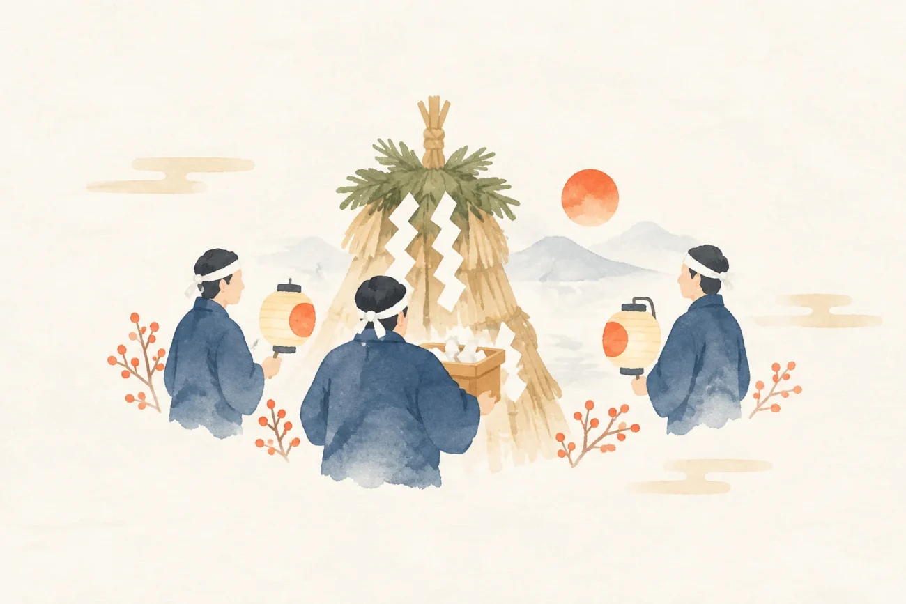 An artist’s impression of a festival themed around the Shichiko Shrine New Year Divination Event