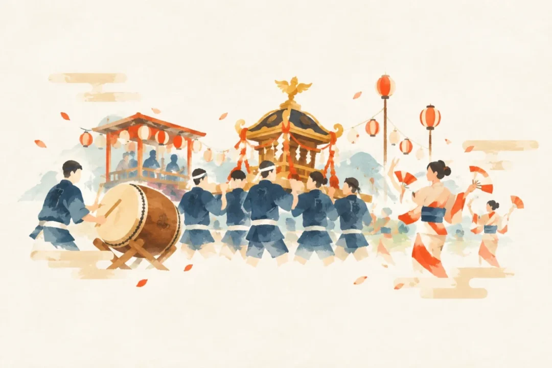 矢島の神明社八朔祭りをテーマにした祭りのイメージ