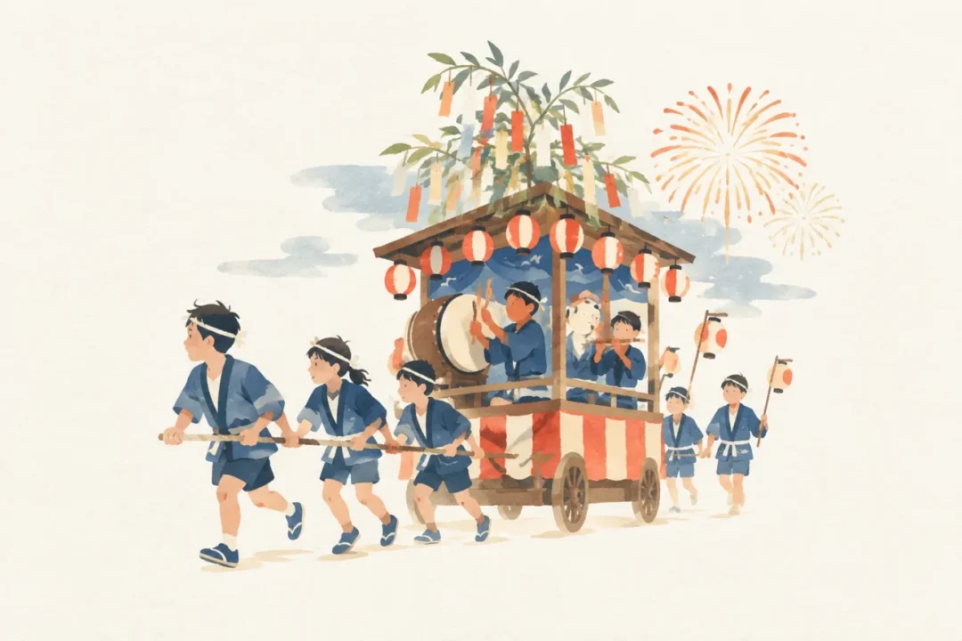 脇本の山ドンドをテーマにした祭りのイメージ