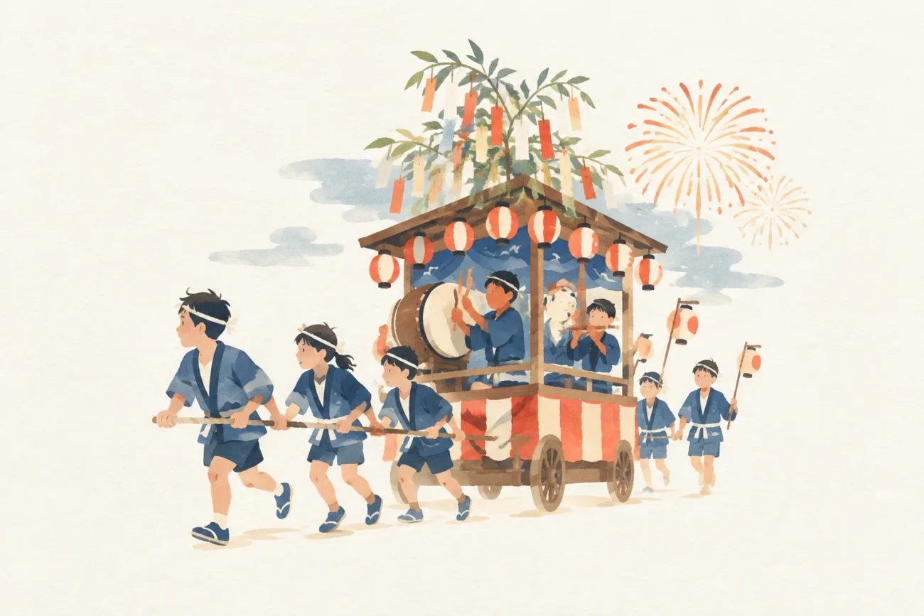 An image of a festival themed around Wakimoto no Yama Dondo