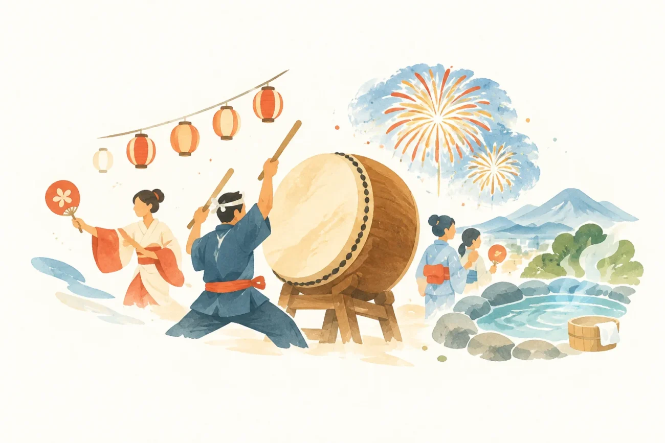 大湯温泉夏まつりをテーマにした祭りのイメージ