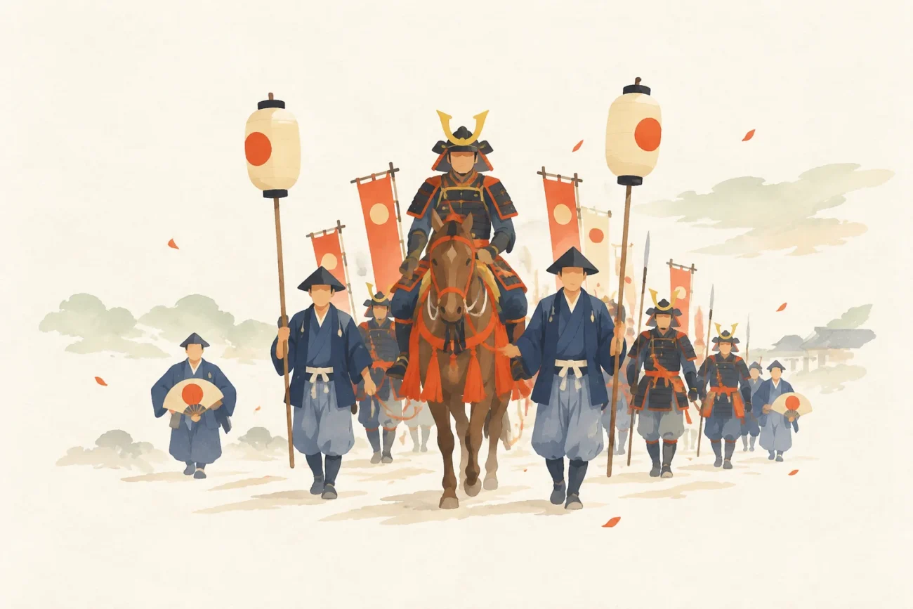 中山神社祭典武者行列をテーマにした祭りのイメージ