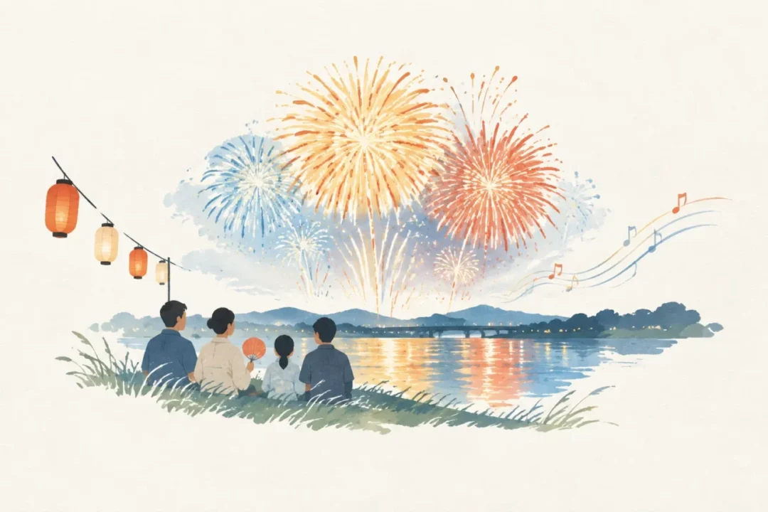 ニ市一ヶ村 日橋川「川の祭典」花火大会をテーマにした祭りのイメージ