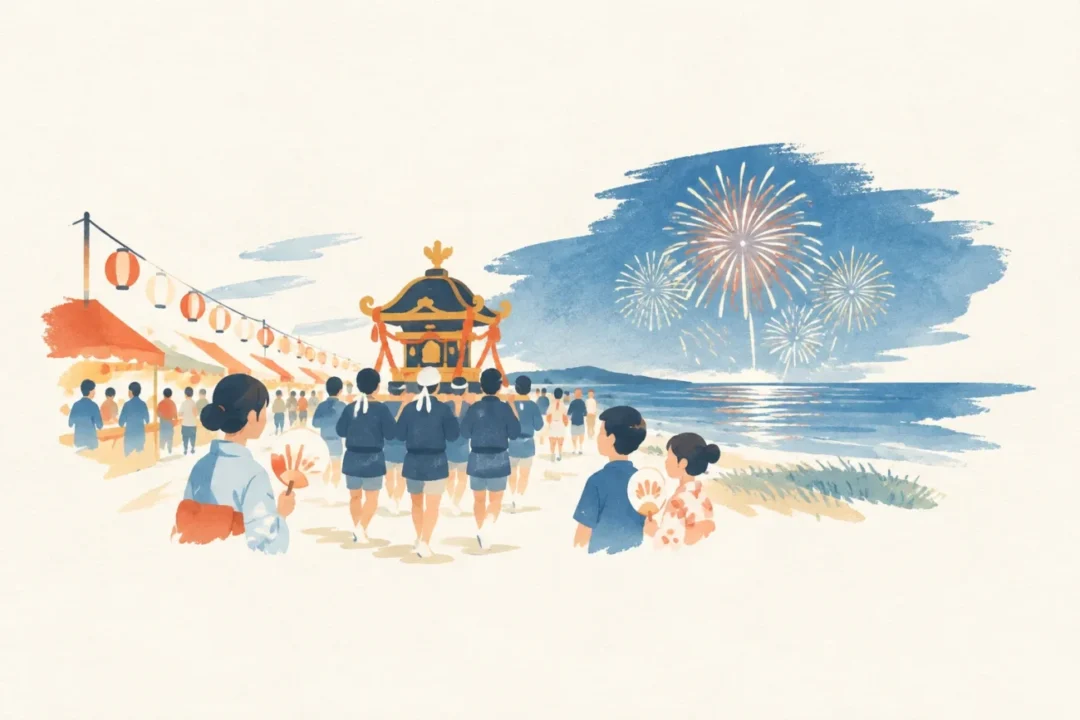 きらっせ祭り花火大会をテーマにした祭りのイメージ