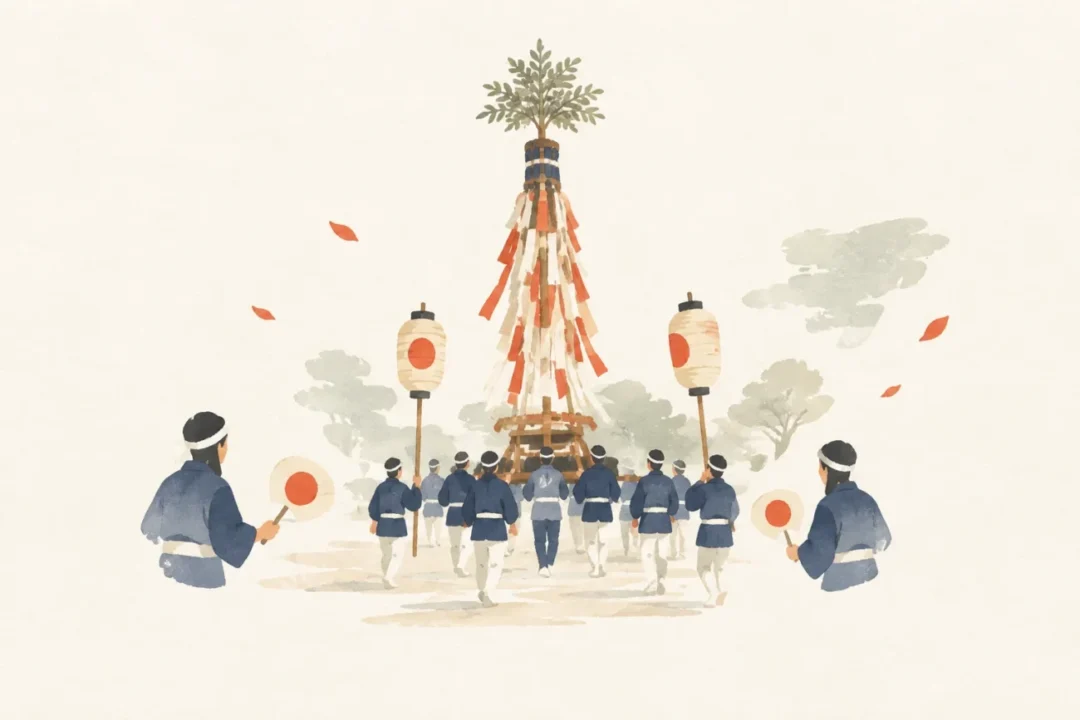 大神神社の鉾祭をテーマにした祭りのイメージ