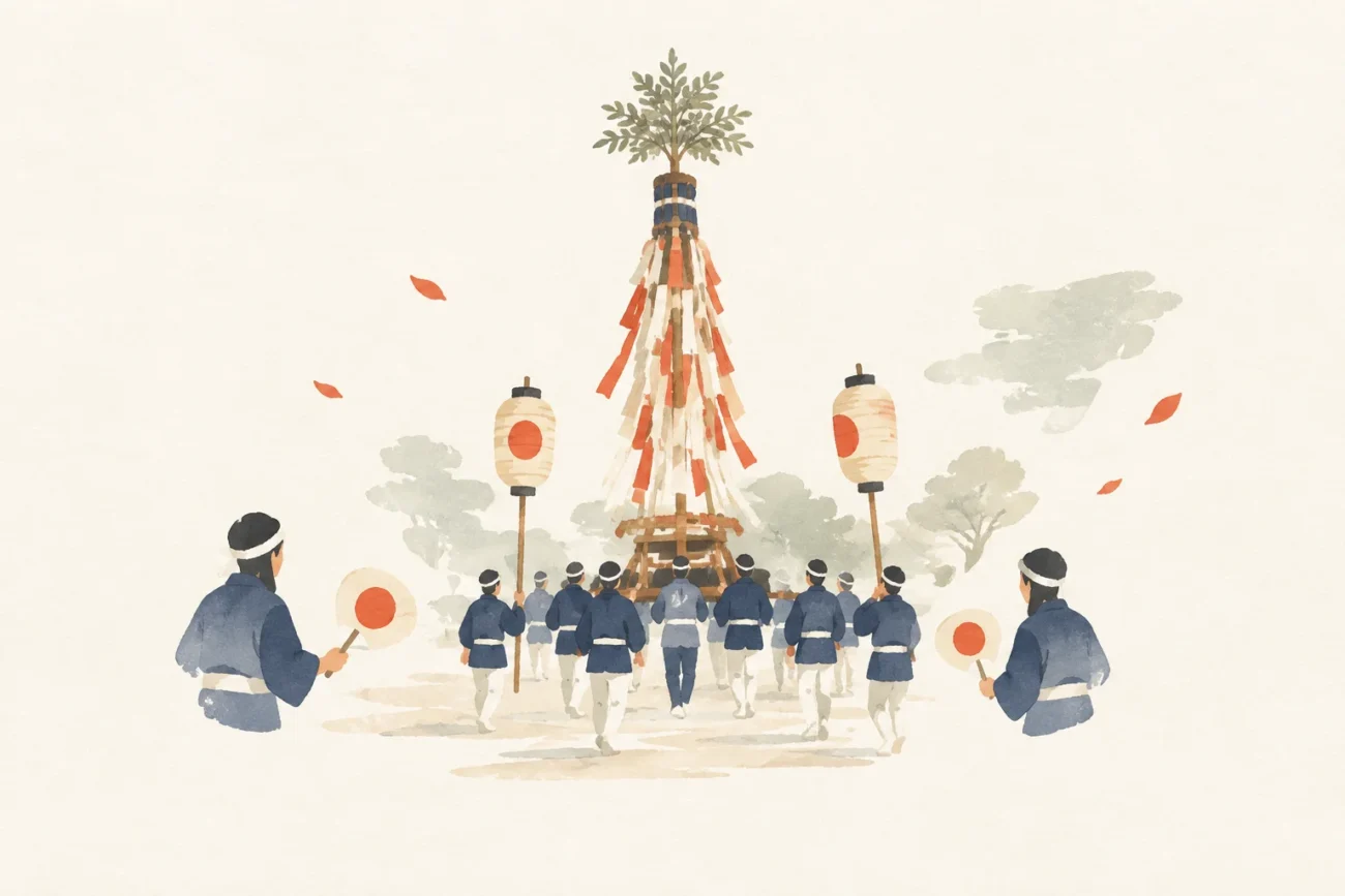 大神神社の鉾祭をテーマにした祭りのイメージ