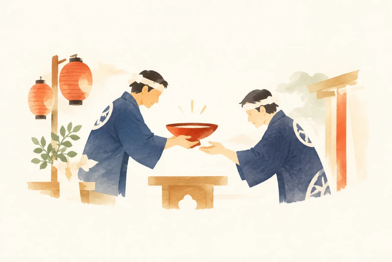An image inspired by the Yasaka Shrine Sacred Sake Drinking Ceremony