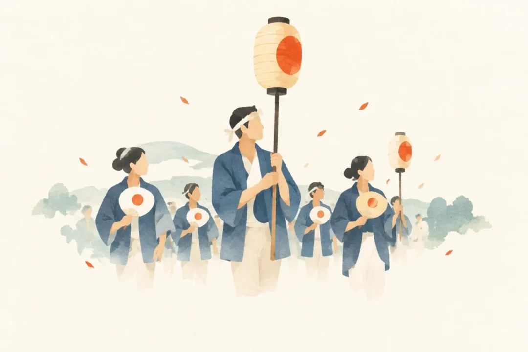 高橋平五良の百万遍をテーマにした祭りのイメージ