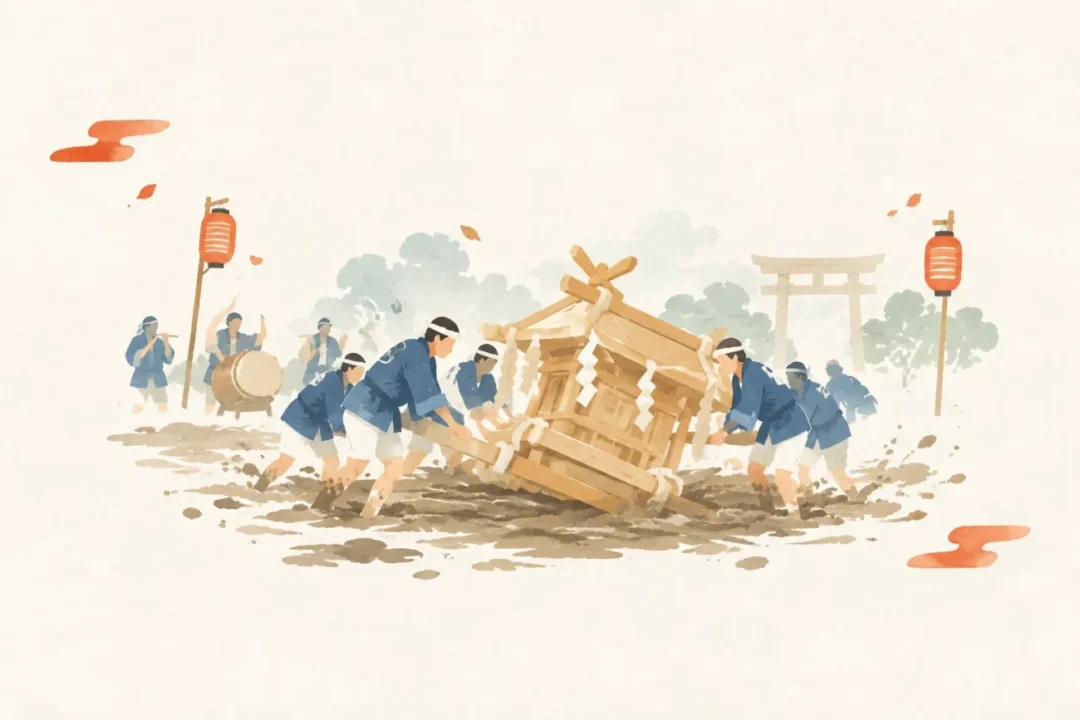 平方祇園祭のどろいんきょ行事をテーマにした祭りのイメージ