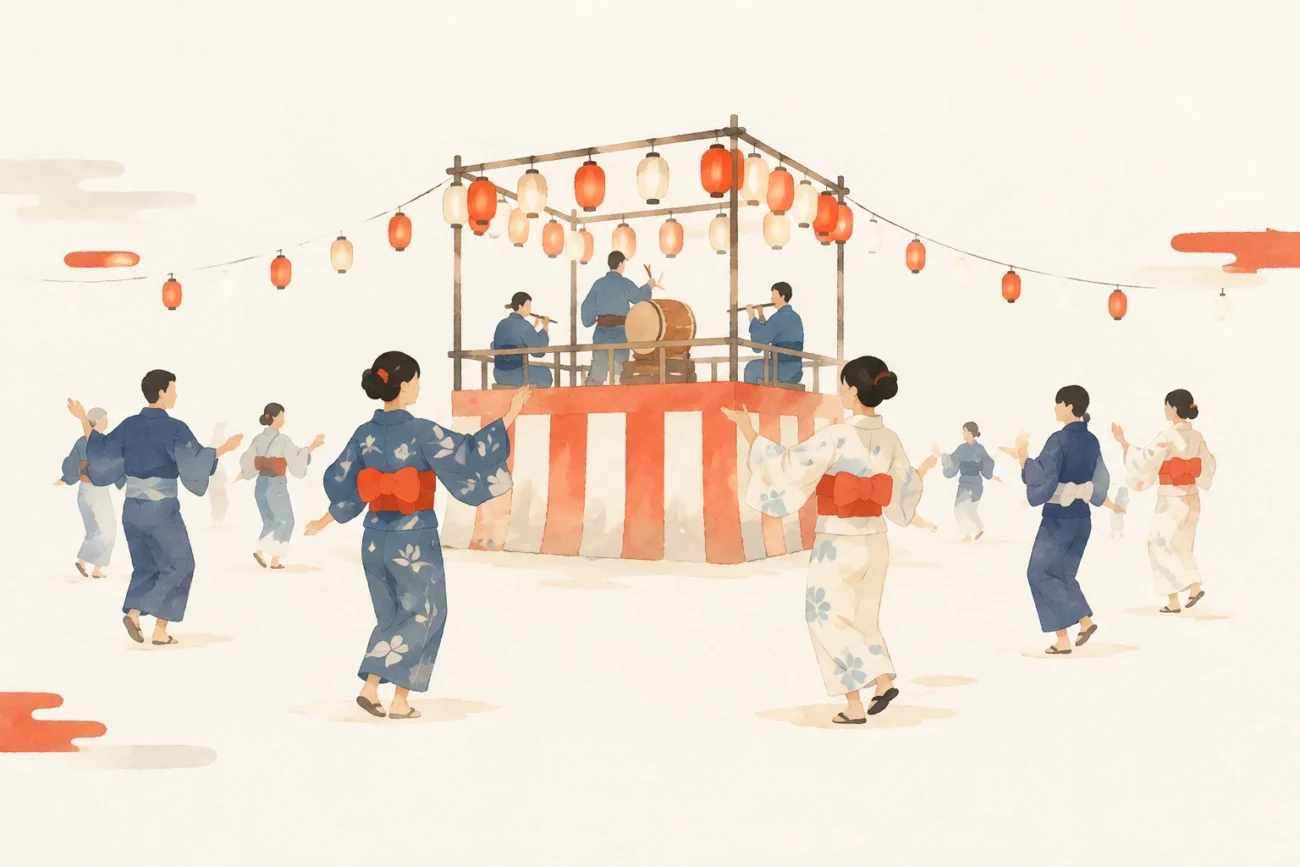 八日市場の盆踊りをテーマにした祭りのイメージ