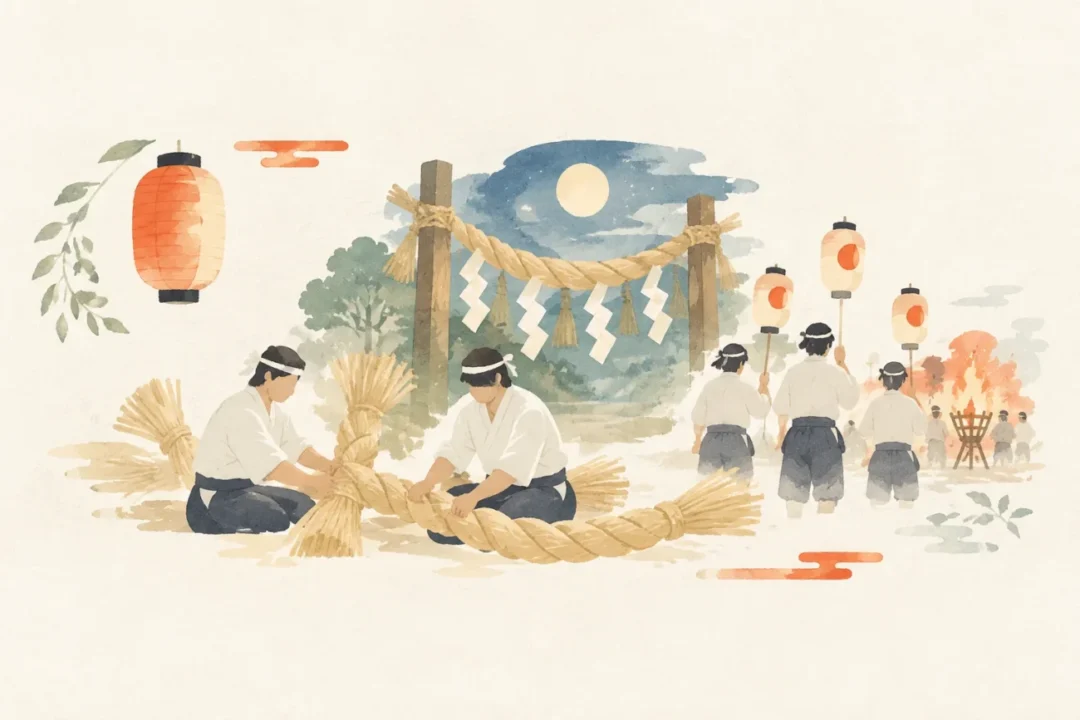 下立松原神社のミカリ神事をテーマにした祭りのイメージ