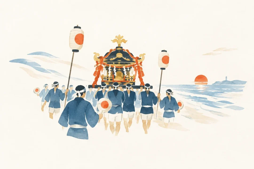 雷神社の御神幸をテーマにした祭りのイメージ