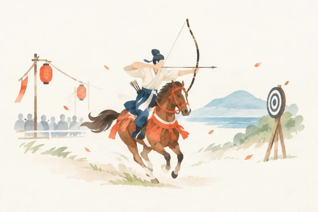 Festival imagery themed around the Yabusame at Toshima Hachiman Shrine