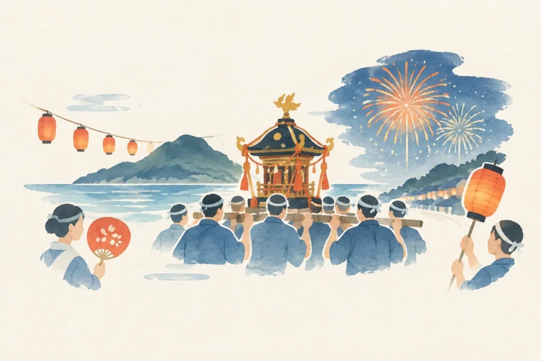 稲根神社例大祭をテーマにした祭りのイメージ