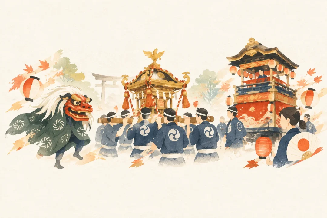 四日市祭をテーマにした祭りのイメージ