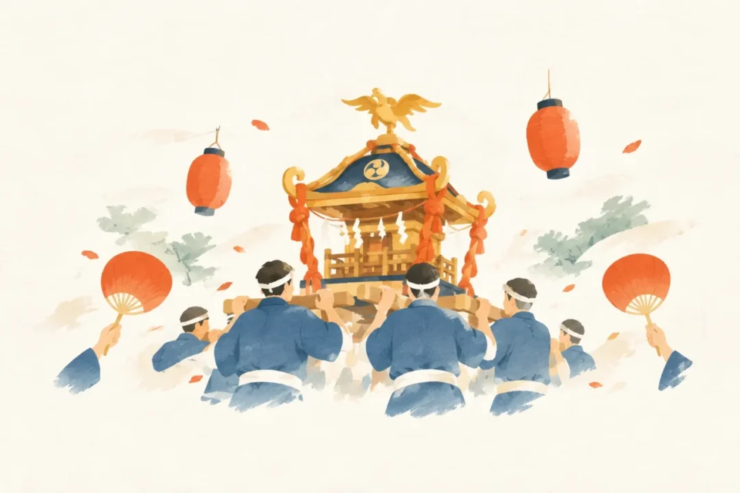 依知神社例祭をテーマにした祭りのイメージ