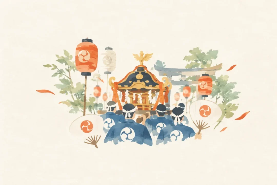 八幡さんのおまつりをテーマにした祭りのイメージ