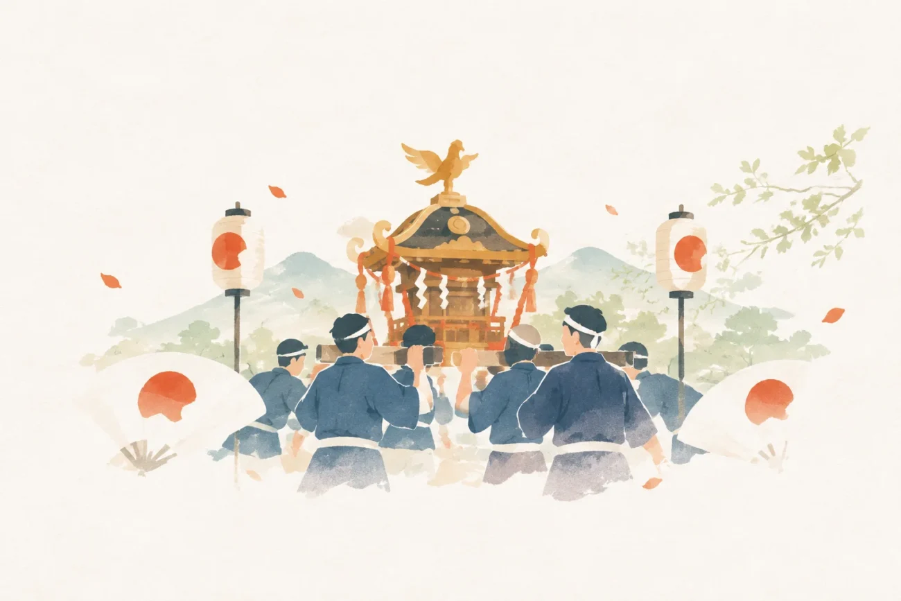 An illustration themed around the Kotaijinja Shrine Annual Festival