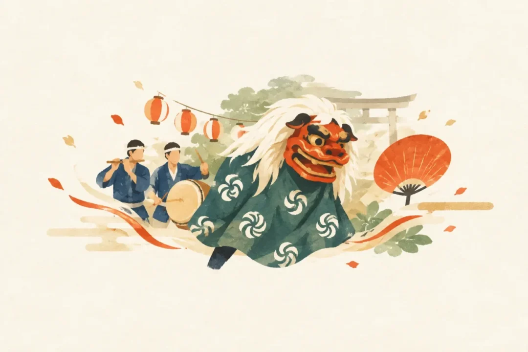 福田神社例大祭をテーマにした祭りのイメージ