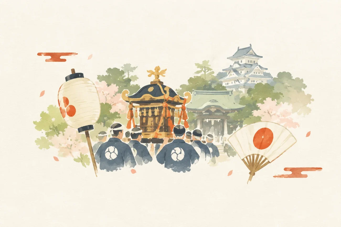 An illustration themed around the Ninomiya Shrine Grand Festival