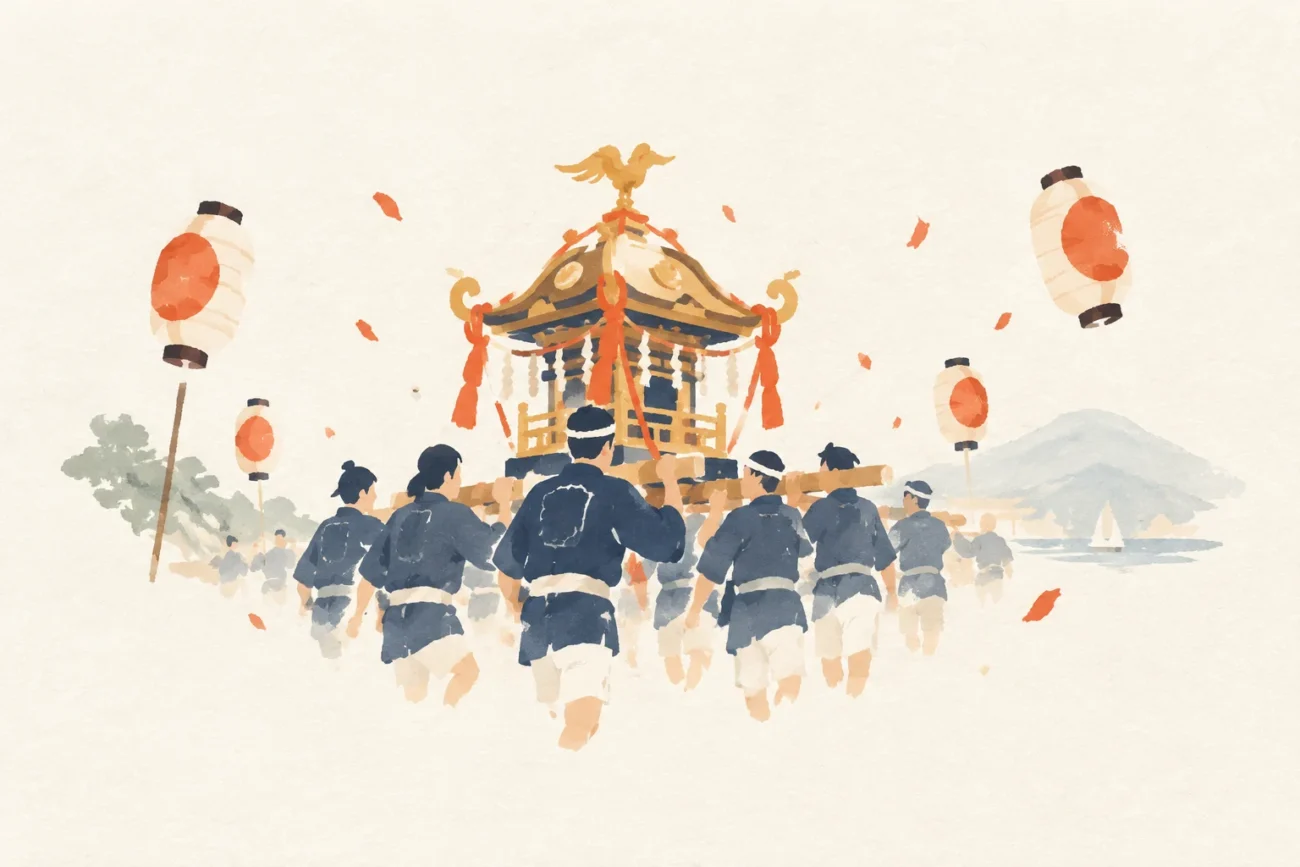 시라히게진자 예대제를 주제로 한 축제 이미지