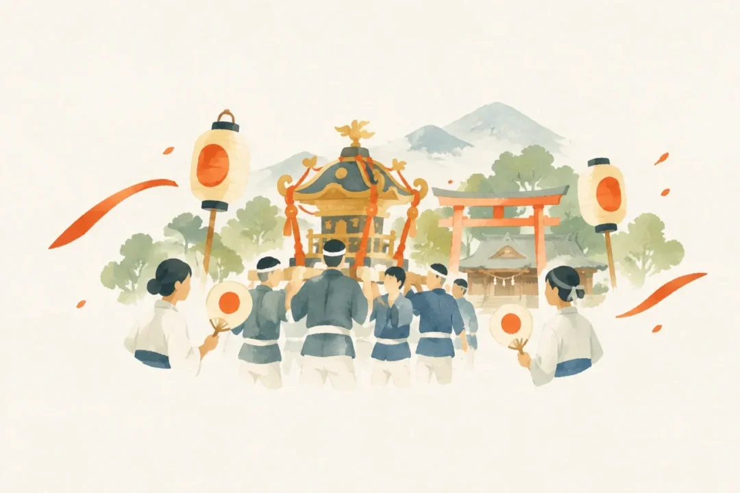 神山神社例大祭をテーマにした祭りのイメージ