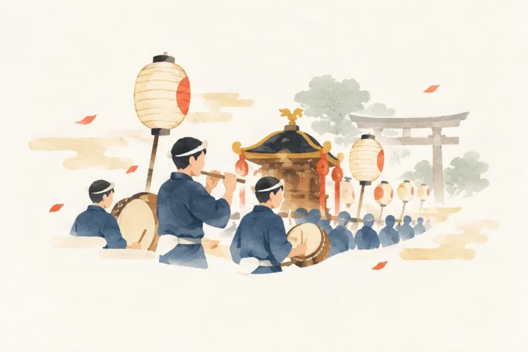 神明神社例祭をテーマにした祭りのイメージ