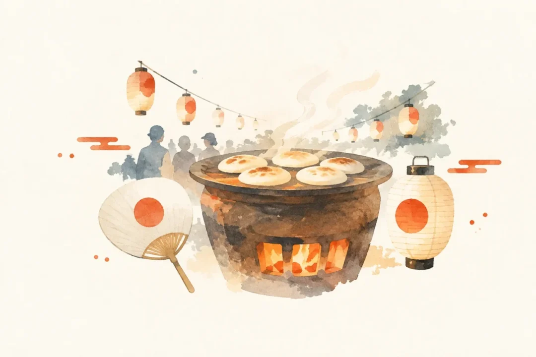 須軽谷のオンベ焼をテーマにした祭りのイメージ