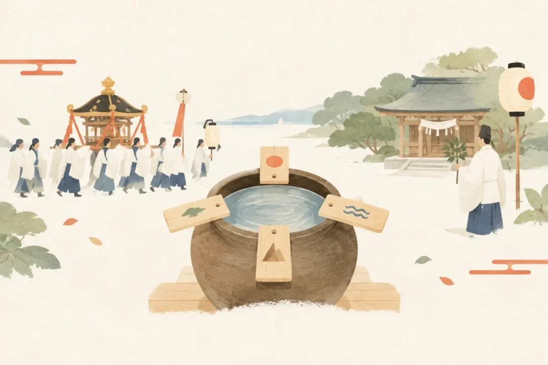 森山社の世計り神事をテーマにした祭りのイメージ