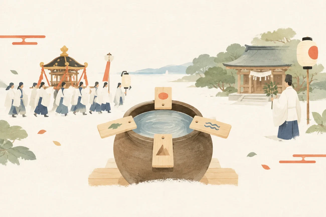 森山社の世計り神事をテーマにした祭りのイメージ