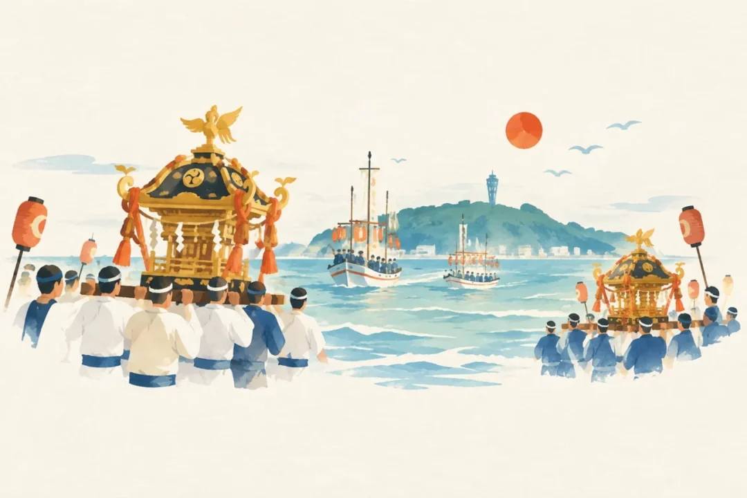 江の島天王祭をテーマにした祭りのイメージ