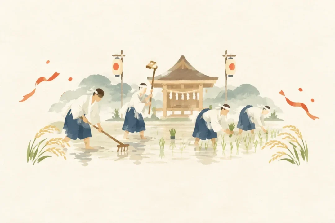 小比叡神社田遊び神事をテーマにした祭りのイメージ