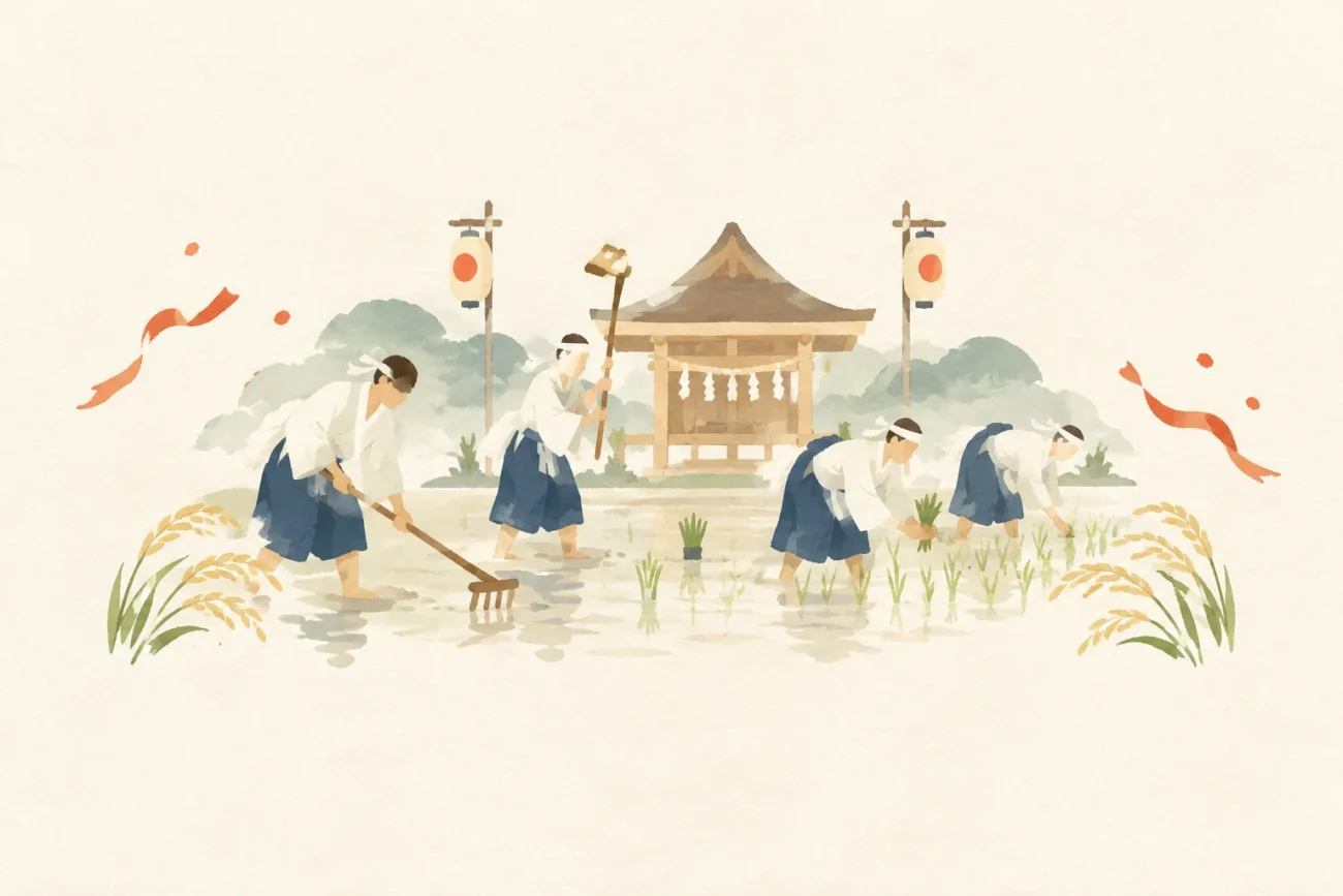小比叡神社田遊び神事をテーマにした祭りのイメージ