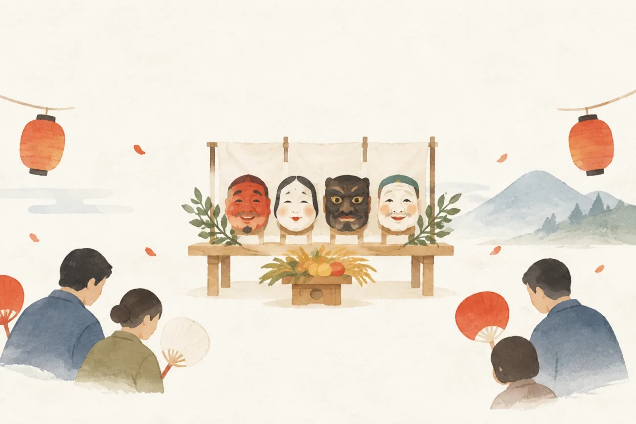 谷のお面さん祭りをテーマにした祭りのイメージ