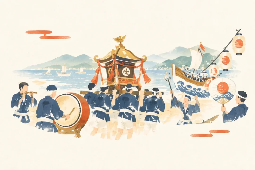 西津七年祭をテーマにした祭りのイメージ